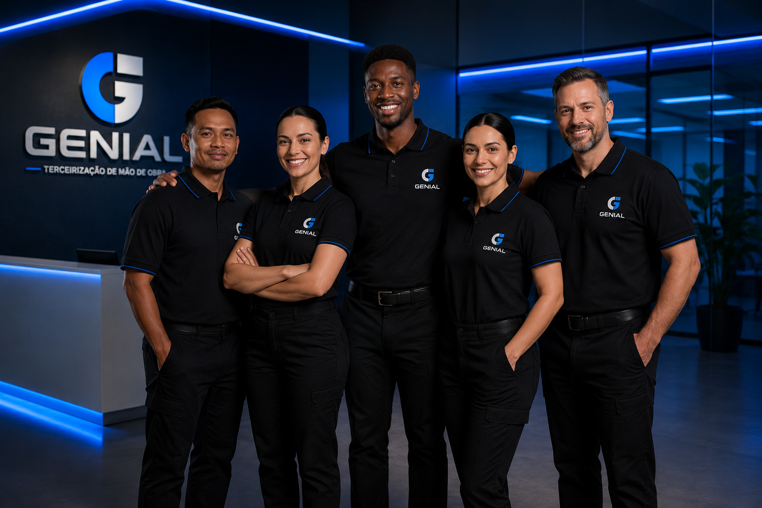 Equipe uniformizada da Genial